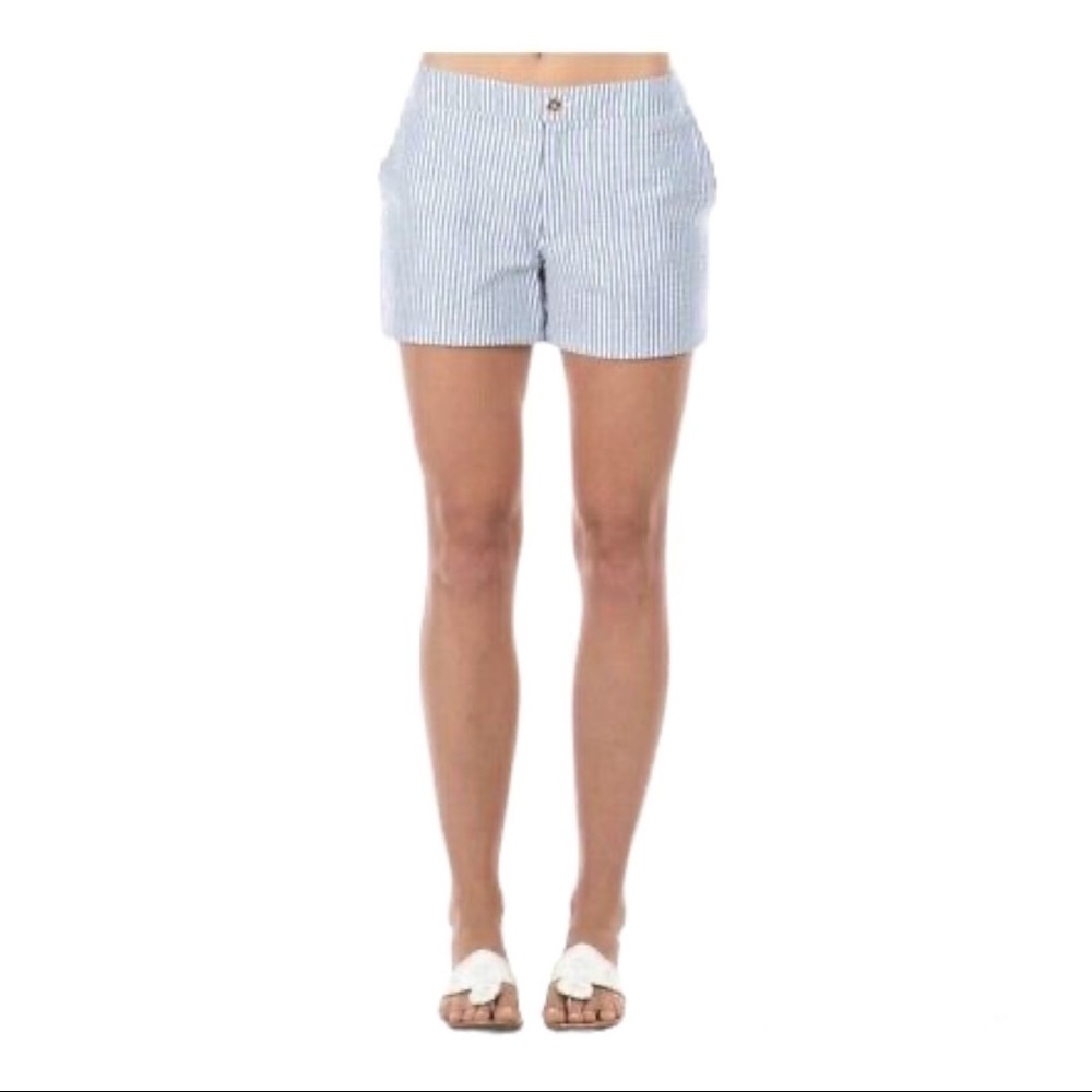 Duffield Lane Saginaw Nautical Stripe Blue White Seersucker Shorts sz 12 Preppy